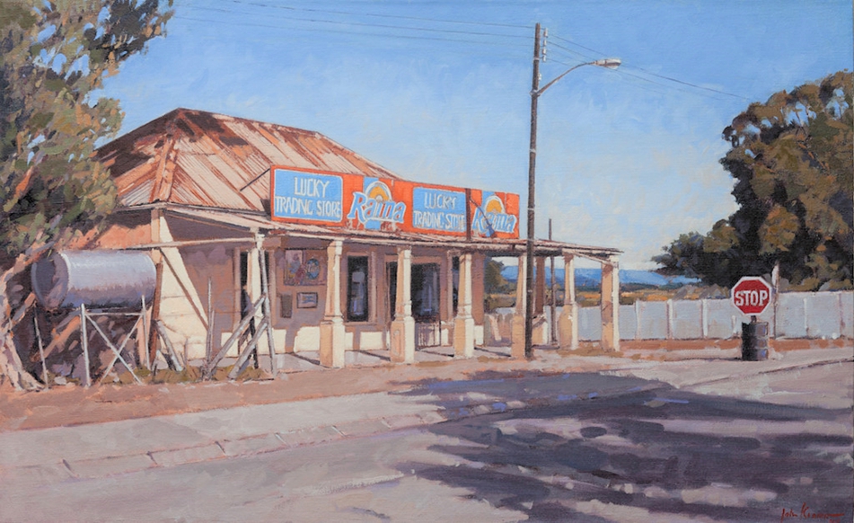 ‘Lucky Trading Store, Middledrift’. The trajectory of Jabavu’s life took her from small-town Eastern Cape to cosmopolitan literary success. John Kramer. Oil on canvas, 61x 98cm, 2011.