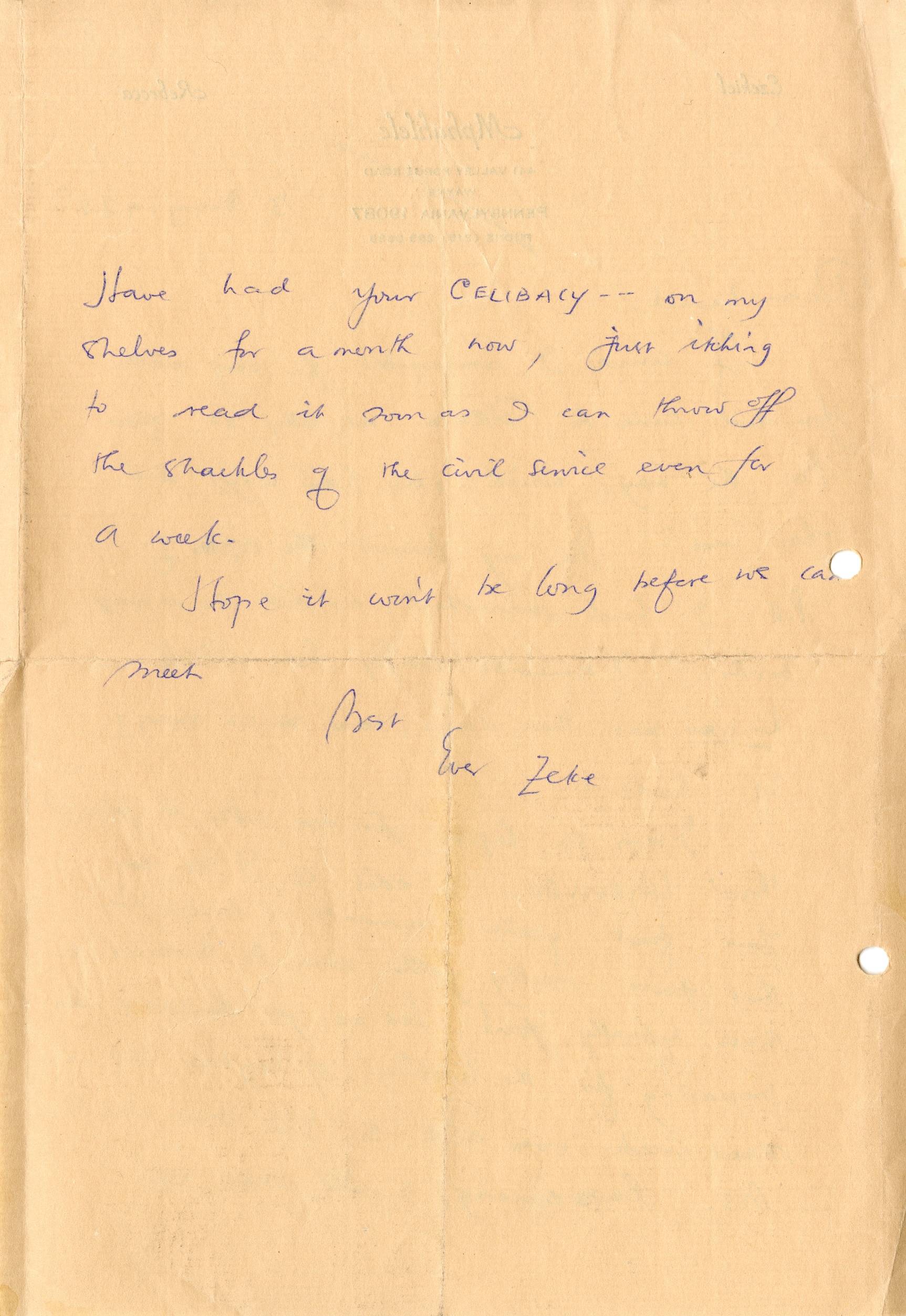 Correspondence between Mphahlele and Lionel Abrahams, who edited <em>Chirundu</em>. Abrahams was a respected South African writer.
