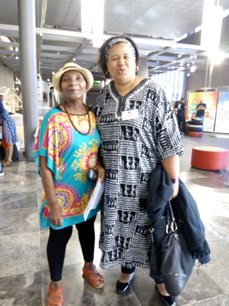 Sindiwe Magona with activist and writer Elinor Sisulu at Amazwi, 2017. Magona wrote an abridged biography of Albertina Sisulu, an iconic figure in South African history, with Elinor, daughter-in-law of Albertina.