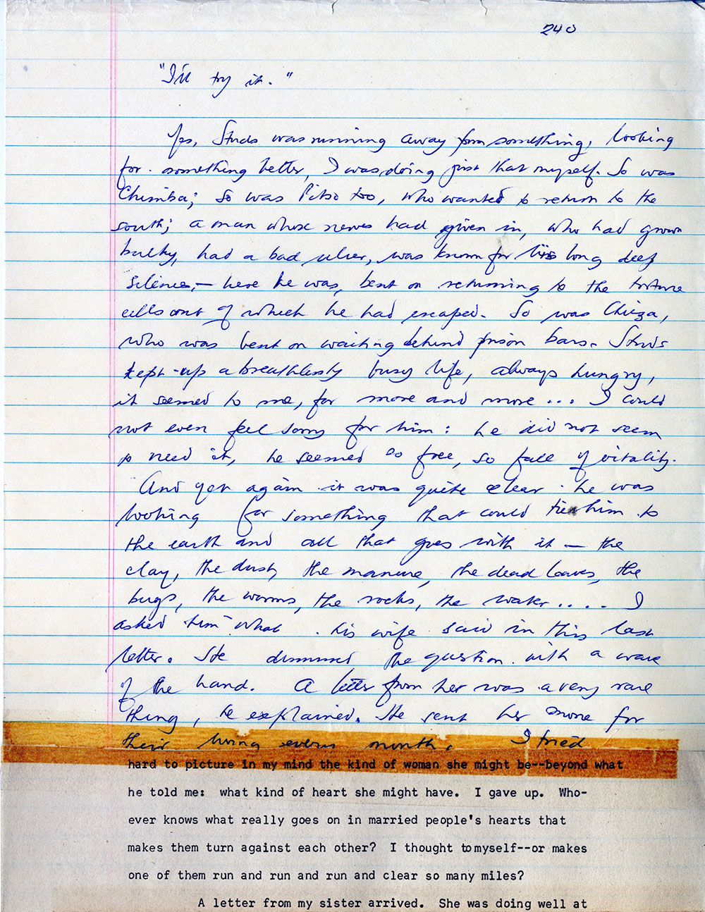 Handwritten draft of <em>Chirundu</em>