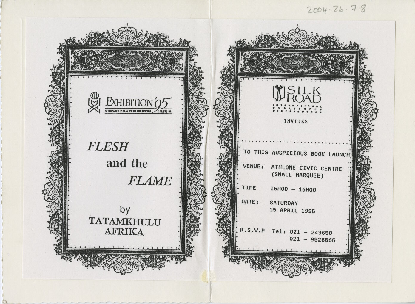 The title poem for the collection <em>Flesh and the Flame</em> reveals a mystical view of being. The book was launched at the Athlone Civic Centre in April 1995. 
