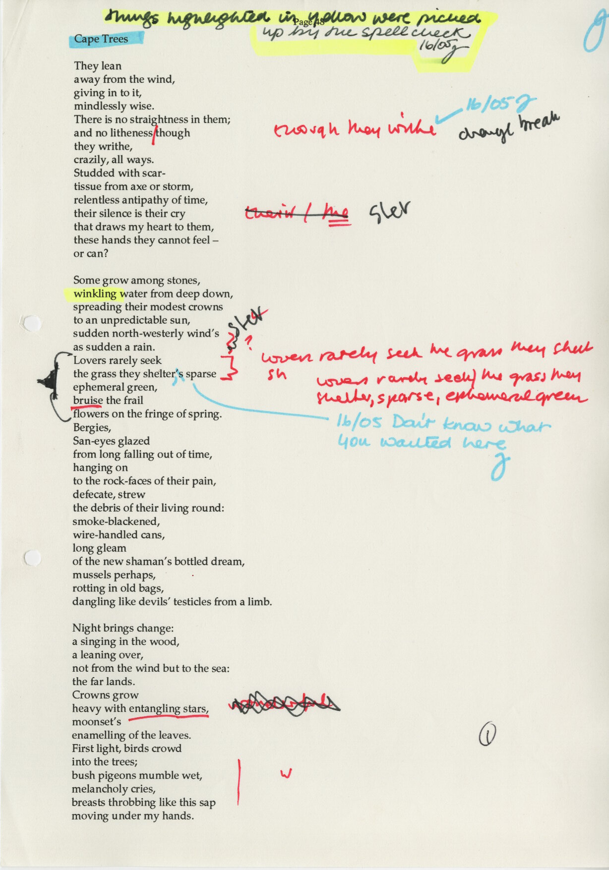 Draft versions of <em>The Lemon Tree</em> was published in 1995 by Snailpress. The editor, Gus Ferguson, colour codes his comments.